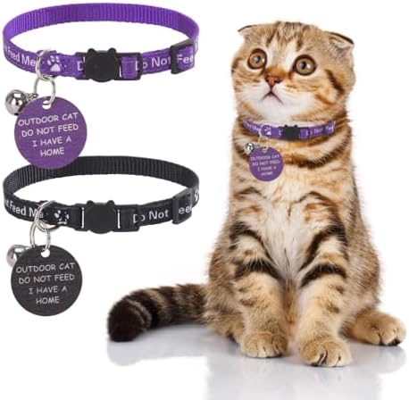 KOOLTAIL Cat Collar with Bell,2 Pack Do Not Feed Cat Collars with Warning Board Hanging Do Not Feed Me,Cute Lightweight Adjustable Breakaway Kitten Collar with Safety Buckle