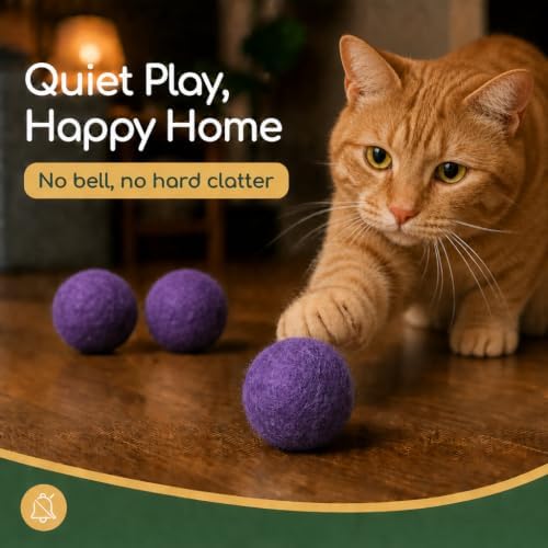 Wool Cat Toys - Felt Cat Toy Balls for Small Pet Fetch and Play - Eco Friendly Quiet Wool Ball Cat Toy for Cats and Kittens - Choose Your Colors 6PCS (Purple)