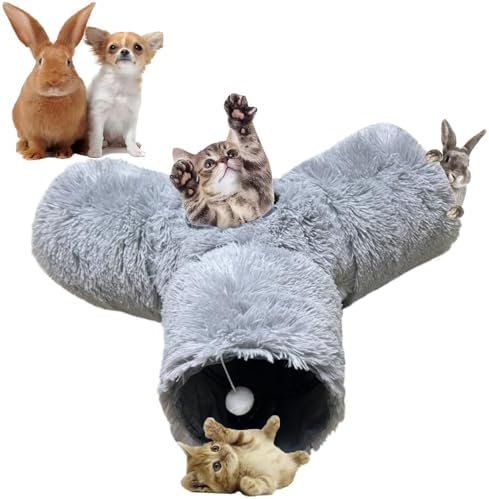 3-Way Collapsible Cat Tunnel Tube Toy Grey Plush