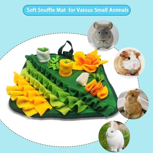 Rabbit Foraging Mat,Bunny Snuffle Mat for Small Animals Puzzle Toys Pets Interactive Feeding Mat for Guinea Pigs Hedgehog Chinchilla Puppies (Green, S)
