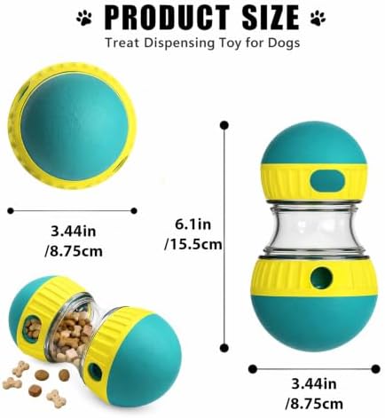 Interactive Dog Treat Dispenser Toy Ball, Adjustable Slow Feeder Rolling Ball, Puzzle Toys for Small Medium Large Dogs to Stimulate Intelligence and Relieve Boredom(Green and Yellow)