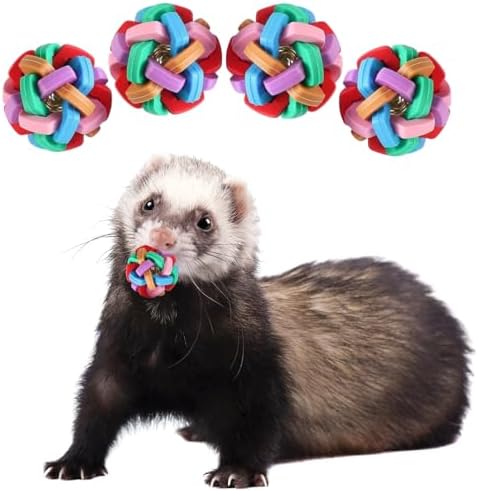 4 Pack Ferret Toys Colorful Bouncy Rubber Balls with Bell Ferret Teeth Grinding Wiggle Ball Interactive Sound Toy Exercise Play Scratch Chew Toys for Indoor Cat Dog Pet(4 Pack)