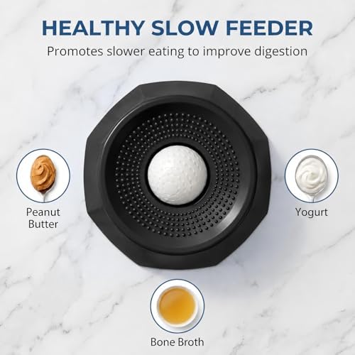Dog Lick Ball Slow Feeder, Rolling Sphere Interactive Pet Toy with Suction Cups, Calming Slow Feeding Bowl for Liquid Treats & Peanut Butter, Anxiety Relief Licking Toy for Dogs & Cats（Black
