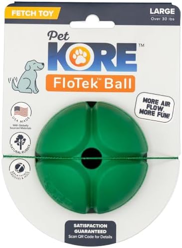 PetKORE: FloTex Ball - Large - 3.25", Green, Dog Toy, Proprietary Rubber, Patented Open Airflow Grooves, Bounce-Fetch-Chew, Pet Indoor-Outdoor Play
