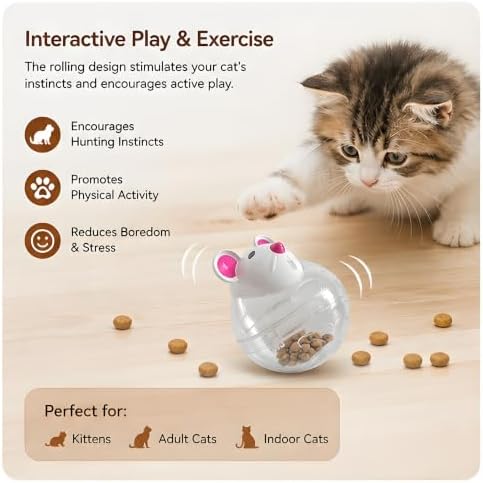 Beige Mouse Cat Treat Toy, Interactive Food Dispenser Chew Plaything