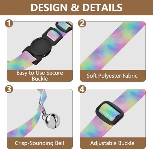 2 Pack Cat Collar Rainbow Swirl Pastel Bell Collar for Small Dogs, Adjustable 10.6 to 17.1 Inches