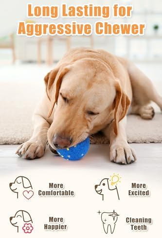 Moonorange Dog Tennis Balls for Aggressive Chewers, Indestructible Durable Bouncy Interactive Toy for Dogs Fetch Game Lightweight Floating Outdoor Training(2 Yellow Point+ 2 Blue Cirle Medium)