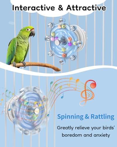 Pawfly Bird Toys for Parakeets, Colorful Spinning Wheel Chew Toy, Interactive Spinner Rattle Parrot Toys, Cockatiel Toy, Parakeet Toys, Bird Cage Accessories for Entertainment Chewing Exercise, Blue