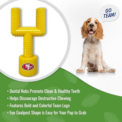 NFL San Francisco 49ers Mega-Chew Hard Nylon Bacon-Flavored Dog Bone Football Goal Post Chew Toy. Interactive Tasty Fun Chew Toy. Indestructible Strong & Durable Pet Chew Toy. Extra Tough Dog Toy
