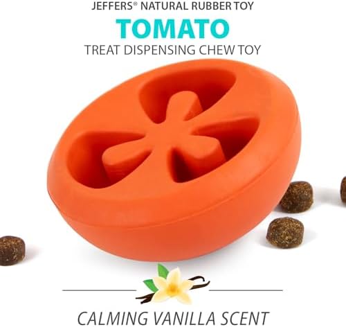 Jeffers Pet Natural Rubber Dog Chew Toy – Red Tomato, Small - Treat Dispensing, Vanilla Scent, Durable, Non-Toxic, Dishwasher Safe, Interactive Fetch & Tug Toy - Perfect for Training Medium Chewers