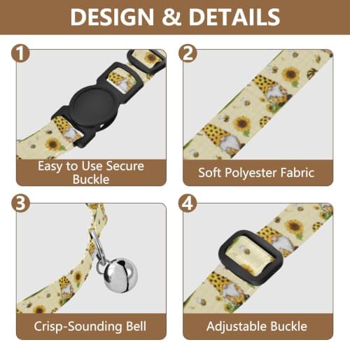 2 Pack Kitten Collar Gnomes Yellow Black Striped Dog Collar with Bell, Adjustable 10.6 to 17.1 Inches