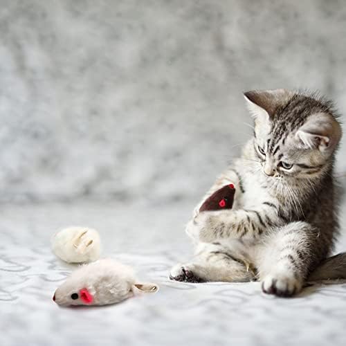 Rabbit Fur Cat Toys Interactive Cat Toy Mouse with Rattle Fake Mice Kitten Toys for Indoor Cats Fuzzy Cat Mice Toys Realistic Squeaky Mouse Cat Toy Furry Mice Cat Toys,12Pcs
