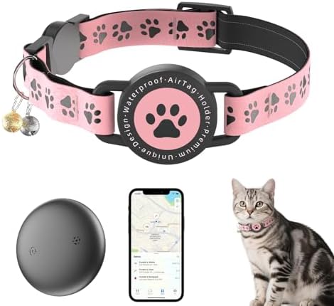 GPS Cat Tracker Collar (iOS & Android), No Monthly Fee Pet GPS Tracker Pink