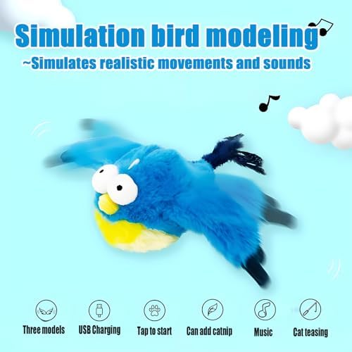 Yewmow Interactive Chirping Cat Toy,Flapping Wings Sound Toy