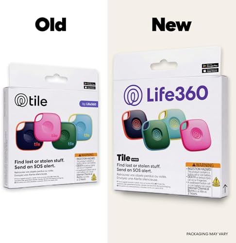 Life360 Tile - Bluetooth Tracker, Keys Finder and Item Locator for Keys, Bags and More. Phone Finder. Both iOS and Android Compatible. 4-Pack
