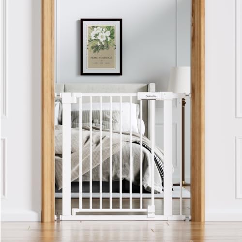 Babelio Baby Gate for Stairs No Drilling, PressGuard, 31-36 in Dog Gate | Pressure/Wall Mount, Dual Lock with Indicator, Auto Close, Heavy Duty, Easy Install for Doorways, Kitchens, Hallway, White