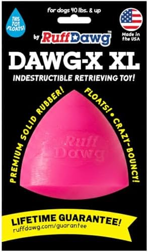 Ruff Dawg Indestructible Dawg-X XL – Heavy-Duty Solid Rubber Fetch Toy for Dogs 40 lbs & Up – Crazy Bounce & Floats – Made in USA – Assorted Neon Colors