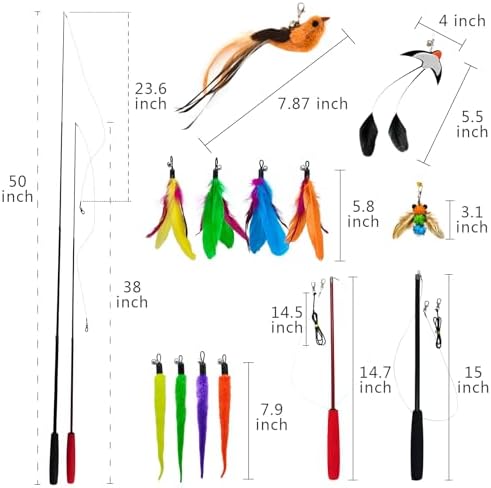 miwoowim Interactive Cat Wand Toy Set, 2 Telescopic Rods & 11 Attachments