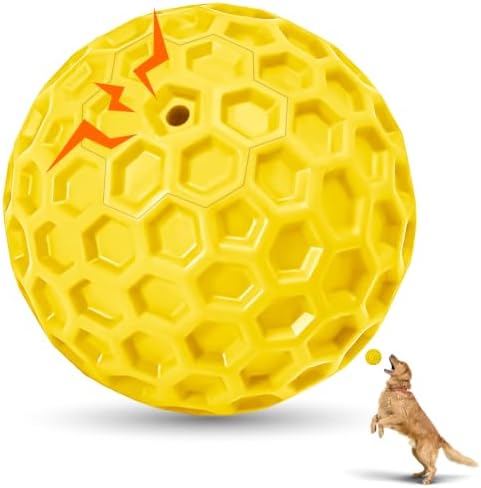 Indestructible Squeaky Dog Ball for Aggressive Chewers, Rubber Interactive Dog Toy for Teething, Relieving Anxiety. Chew Toy for Large, Medium Breeds, Outdoor & Indoor Ball.