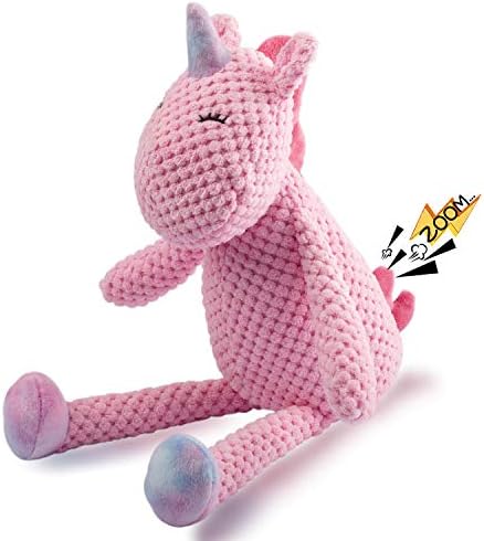 GOOLA Squeaky Dog Toys - Durable Plush Toys with Squeaker & Crinkle Paper,Pink Unicorn Themed Pack for Puppy to Large Dogs