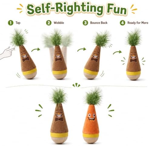 2 Pack Wooden Wobble Plush Feather Cat Toy for Interactive Play