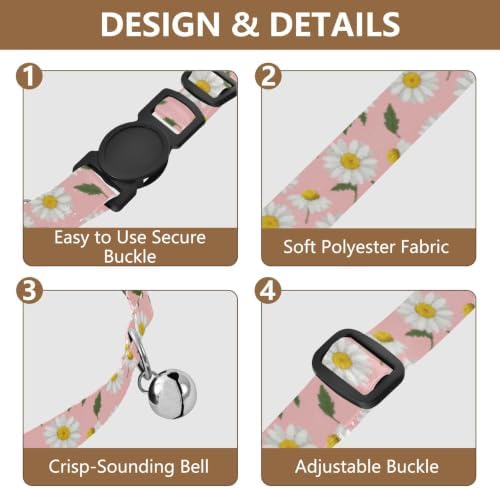 White Daisies Yellow Green Leaf Pet Collars 2 Pack Adjustable Pet Collar 10.6 to 17.1 Inches