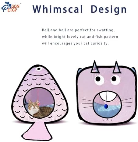 GONPETGP Cat Tunnel for Indoor Cats with Cube Tent Toys Combo, Crinkle Paper Collapsible Interactive Pet Cat Tubes with Play Ball and Bell for Puppy, Kitty, Kitten, Rabbit (3 in 1 Set)