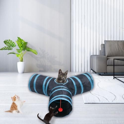 Cat Tunnel Tube Toys, 3 Ways Tunnels for Indoor Cats with Play Ball