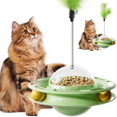 Cat Toys Interactive Track Balls,3 in 1 Cat Roller Toy for Indoor Cats,360° Rotating Food Leakage Device，Solve cat Anxiety and Attract Cats to Play (Green)