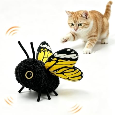 Interactive Cat Toy, Fluttering Electric Bug Cat Toy, with Vibrating Flapping Wings, Touch Activated Rechargeable Auto Motion Kitten Toy, Indoor Cats Self Play (Yellow Butterfly)