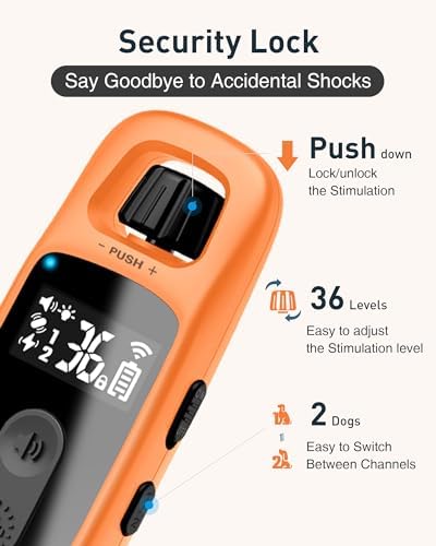 ABBIDOT Shock Collar for Dogs 3300Ft 4 Training Modes Dog Training Collar, IPX7 Waterproof, Nihgt Light, Safety Lock, Rechargeable E-Collar for Small Medium Large Dogs (15-120 lbs)，Orange