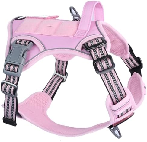 BUMBIN Tactical Dog Harness for Small Dogs No Pull, Famous TIK Tok No Pull Puppy Harness, Fit Smart Reflective Pet Walking Harness for Training, Adjustable Dog Vest Harness with Handle Pink S