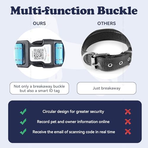 Apple Air Tag Compatible Anti-Lost Dog Collar with Scannable QR Code ID Tag | Reflective Safety | Comfort Fit & Adjustable | Durable Nylon for XXS to XL Dogs (Black, L)