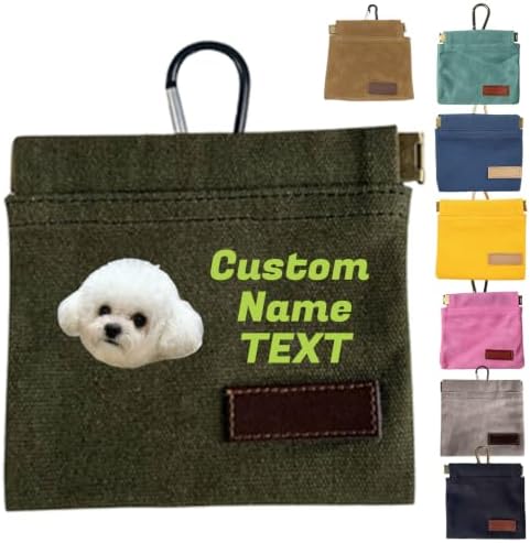 Custom Dog Treat Pouch with Image Logo Name,Portable Puppy Dog Training Treat Bag,Self-Closing Pet Feed Snack Reward,Hand Free Dog Walking Bag with Carabiner