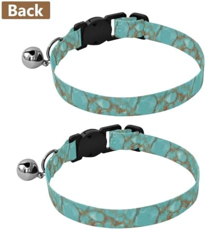 Turquoise Marble Collars for Puppies, 2 Pack Cat Collars with Bell