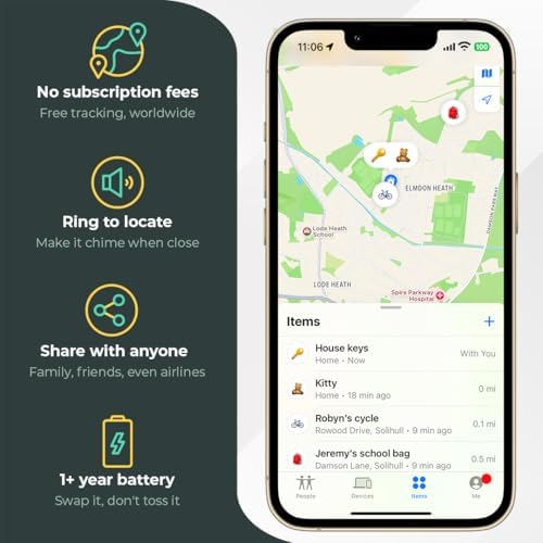 ROAM SMART TRACKER Bluetooth Item Locator: iOS & Android Compatible | Waterproof Tracker for Keys, Luggage, Kid & Pet Gear, Built-in Elastic Strap, No Extra App or Fees, Fast Setup, 1-Pack