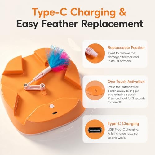 Interactive Cat Toys for Indoor Cats & Kittens, Bird Sound Feather Toy