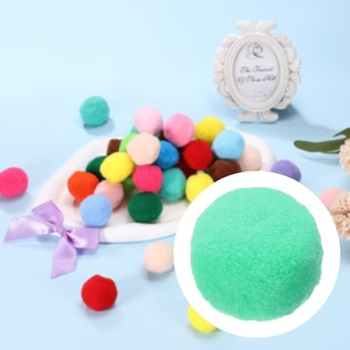 Cat Toy Pom Ball, Interactive Cat Ball Toys Fuzzy Pompoms (Plush, 1.2Inch, 30Pcs, Green) for Kittens Pet Enrichment Training Play Indoor