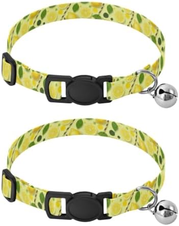 Lemons Dog Collar with Bell 2 Pack Puppy Collar Adjustable Length 10.6" to 17.1"