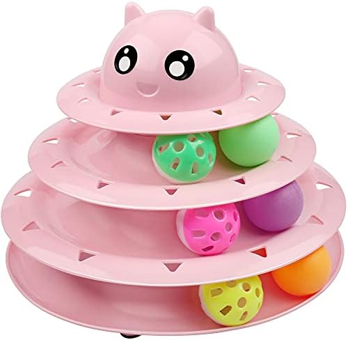 UPSKY Cat Toy Roller 3-Level Turntable Cat Toys with Six Colorful Balls | Puzzle Kitten Toys, Sturdy Structure, Detachable Design, Easy to Assemble, Anti-Slip, Reduces Boredom for Indoor Cats
