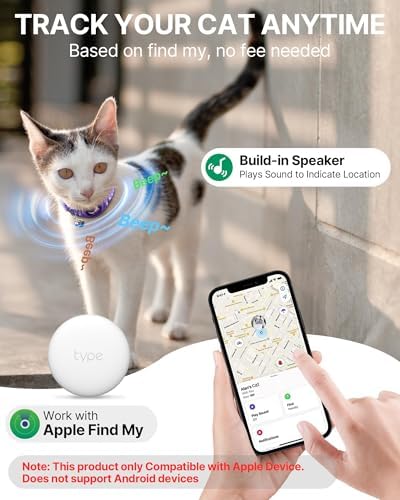 Cat Tracker Collar - Waterproof Airtag Cat Collar with Finder Tag, Purple | Compatible with Apple Find My (iOS ONLY), Breakaway Tractive Design with Reflective Pattern & Bell (Not for Android Devices)