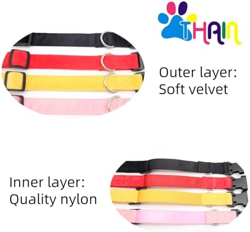 THAIN Smart QR Code Dog Collar-Nylon & Velvet Pet Collar with Unique ID Registration, Adjustable Plastic Buckle for Medium Dogs–Black, Red, Pink, Yellow (Red, M)