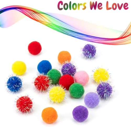 Shizhoo 50 Count 1.2 Inches Pom Pom Balls, Interactive Cat Toy for Indoor Kittens, 25 Pcs Sparkle and 25 Pcs Simple Pompoms are Included for Exercise, Training & Boredom Relief