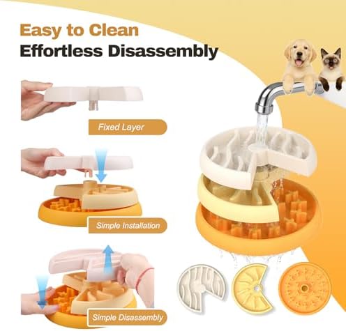 Slow Feeder Dog Bowl - 3-Tier Rotating Interactive Dog Puzzle Toy for Mental Enrichment & IQ Training - Anti-Gulping Bloat Stop Dog Feeder for Small & Medium Dogs and Cats, Food-Grade & Non-Slip