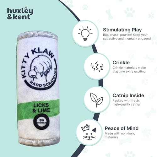 Huxley & Kent Plush Crinkle Catnip Cat Toy, Kitty Klaw Licks & Lime