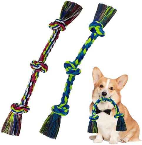 WDZZHOT [2 Pack] Dog Rope Toys, Dog Chew Toy for Medium and Small Dogs, 3 Knots Heavy Duty Puppy Rope Toy, 100% Cotton Tug of War Dog Toys for Boredom, Teeth Cleaning