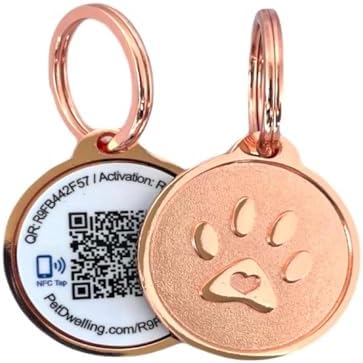 Pet Dwelling Smart QR + NFC Pet ID Tags for Dogs – Durable & Waterproof – Smart Pet Tags with AI-Powered Instant Scan Alerts & Free Online Profile (Rose Gold Paw)