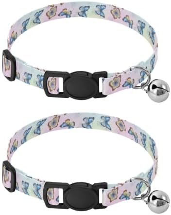 Watercolor Butterflies Blue Collars for Puppies, 2 Pack Puppy Collar with Bell