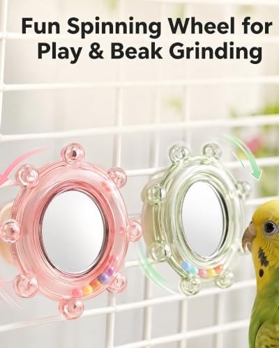 Bird Toy with Mirror, Spinner Rattle Parakeet Rotating Interactive Toy