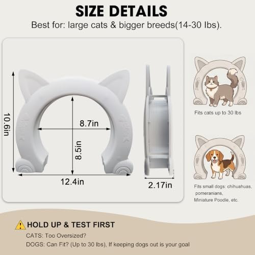 Wordcam X-Large Cat Door Interior Door for Pets 14-30lbs, No Flap, White | Easy Install, No Lock, For Kitty, Kittens and Small Dogs Pass, Hide Litter Box, Fit Indoor 0.8"-1.78"Hollow&Solid Wood Doors